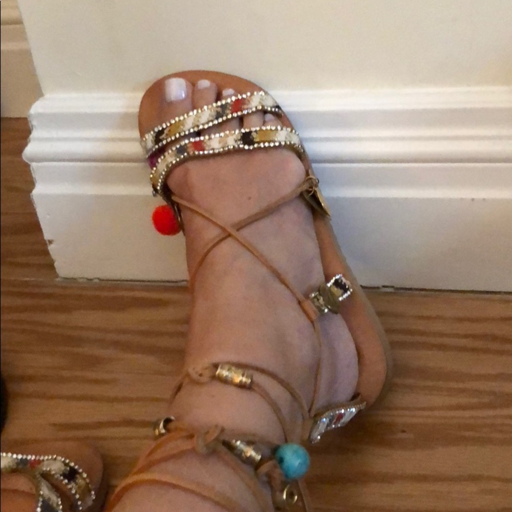 ELINA LINARDAKI embellished leather flat sandals